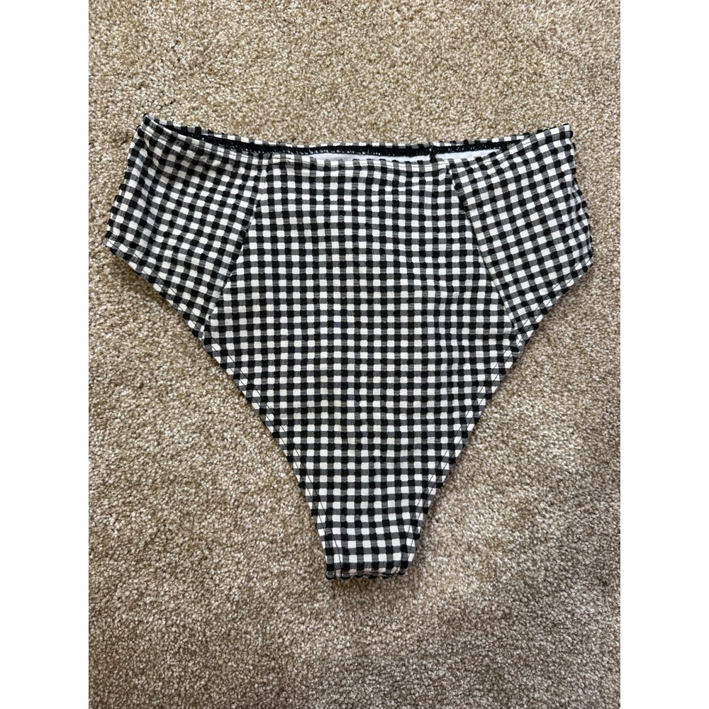 Forever‎ 21 Womens Gingham High Waist Bikini Bottoms Black White Textured Small
